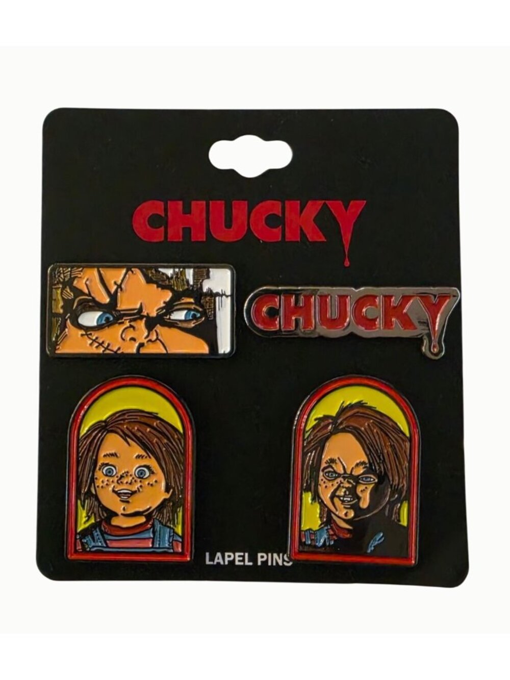 Chucky 4 Pc Enamel Lapel Pin Set BioWorld Child's Play Horror Movie NEW